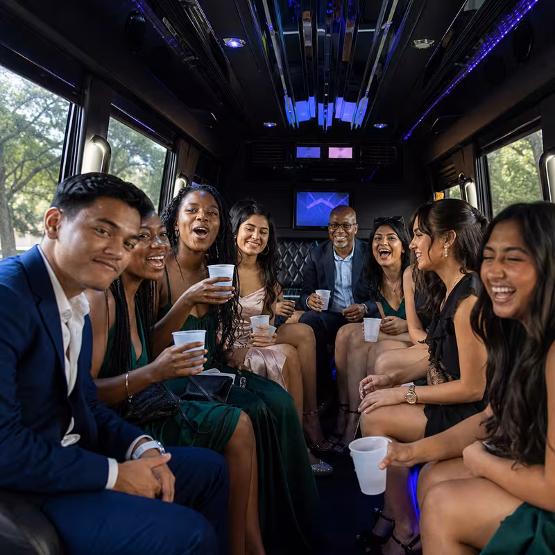 Black Mercedes Sprinter van staged for an New Orleans Birthday Transportation group