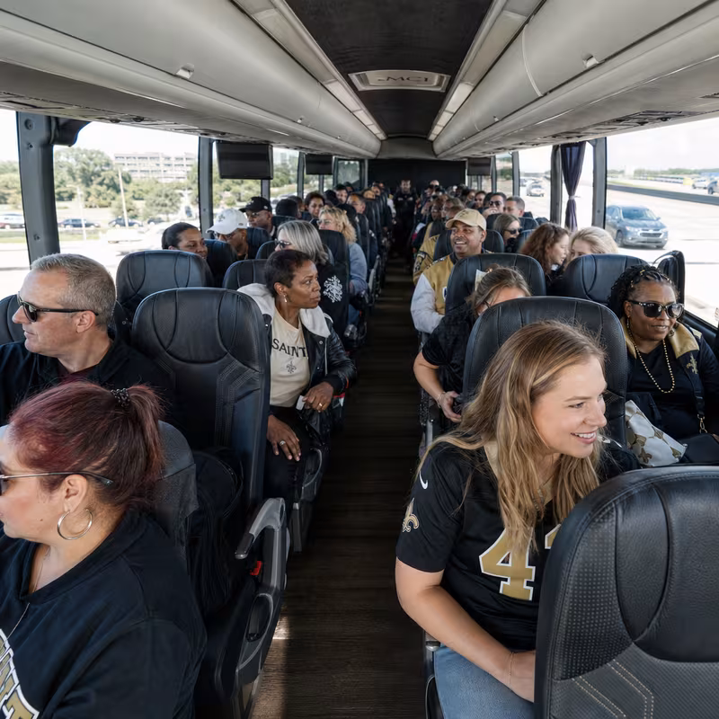 Passenger seating aboard a New Orleans party bus rental