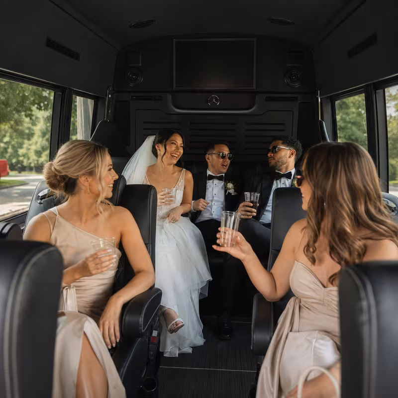 Black Mercedes Sprinter van staged for an New Orleans Wedding Transportation group