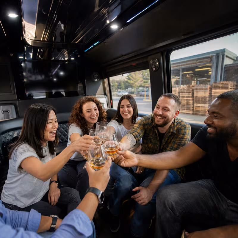 Black Mercedes Sprinter van staged for an New Orleans Winery & Brewery Tour Transportation group